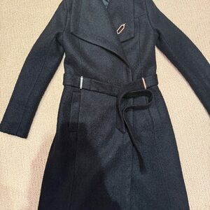 Tailored Wool-Blend Wrap Coat and Belt - Black - Hits Below Knee (Free Shipping)